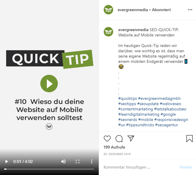 Quicktip Beispiel von Instagram