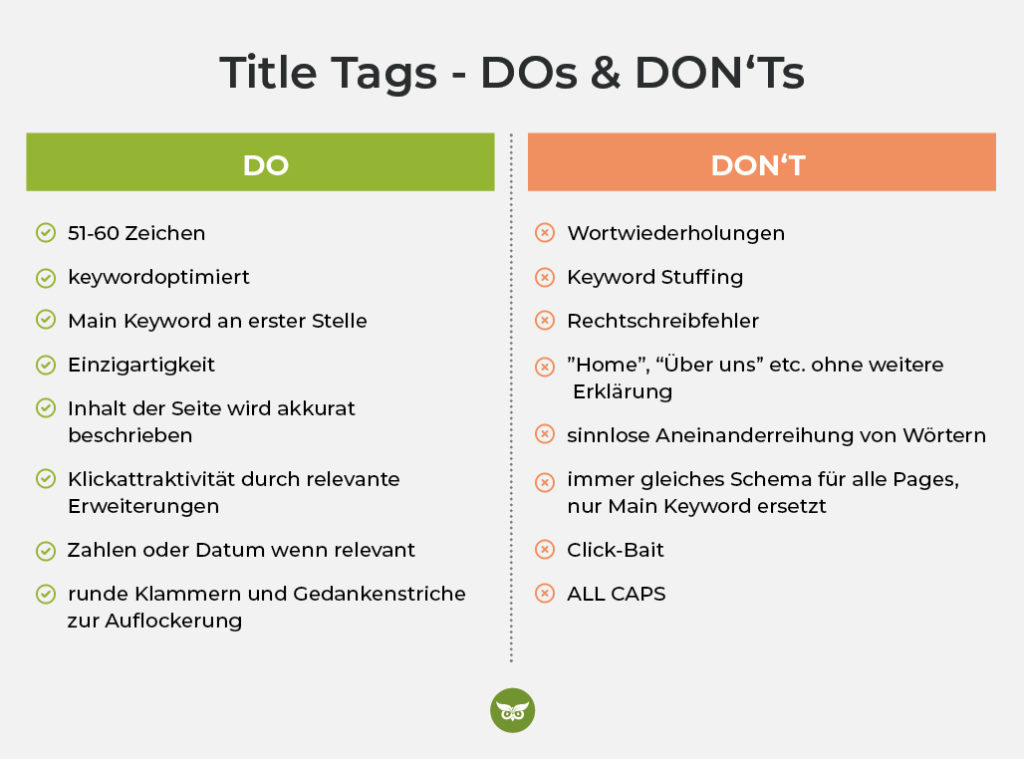 Dos & Don'ts bei Title Tags