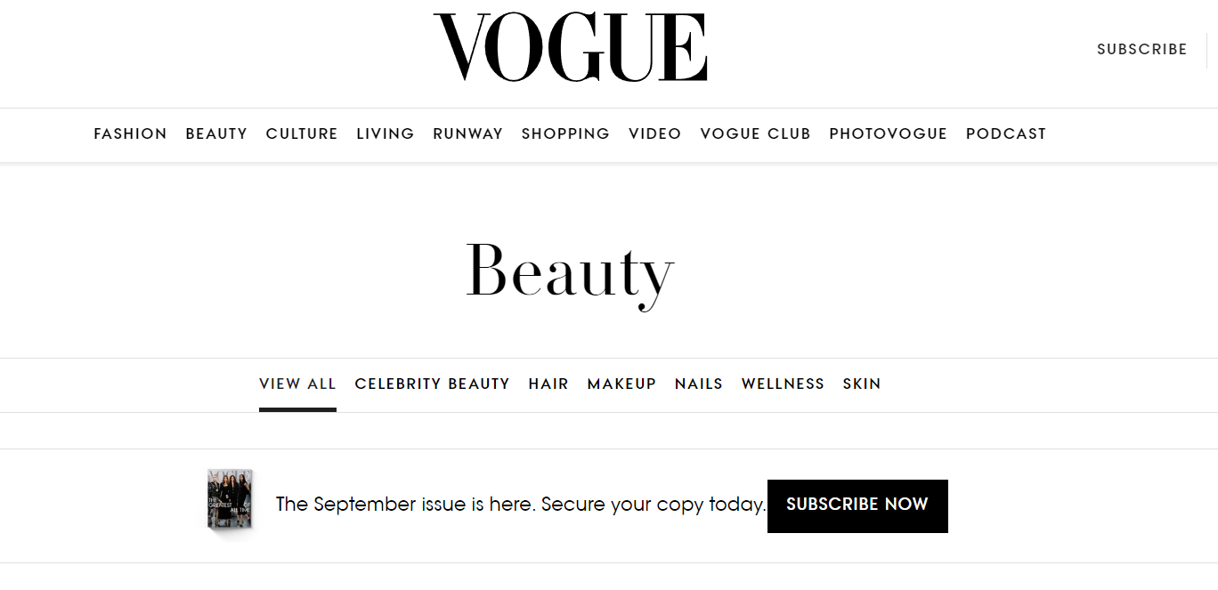 Website-Struktur bei Vogue