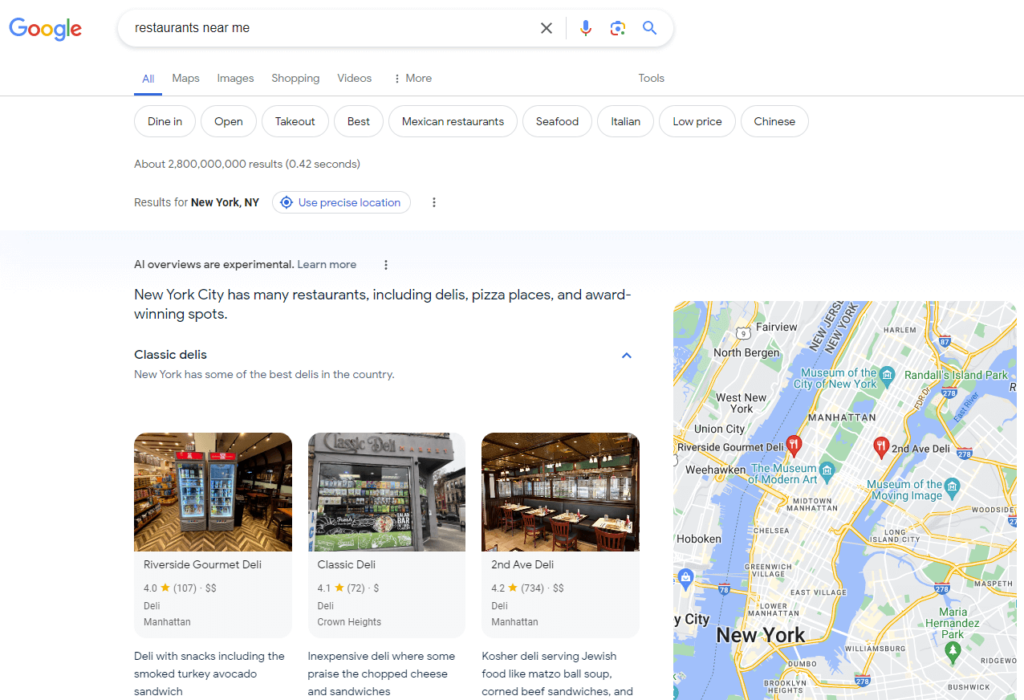 Google SGE: Restaurants near me